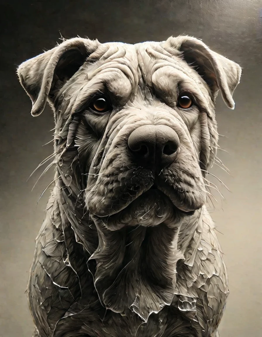 candid Drawing, Studio shot of a Fantastical Disgusting (Shar Pei:1.3) , intricate details, desolate space, at Midday, Screen print, Direct light, <lora:sdxl_lightning_8step_lora:1>, <lora:ral-milkyglass:0.95> made out of ral-milkyglass, epic, beautiful detailed, atmosphere, illustrious, dynamic composition, confident, beautiful