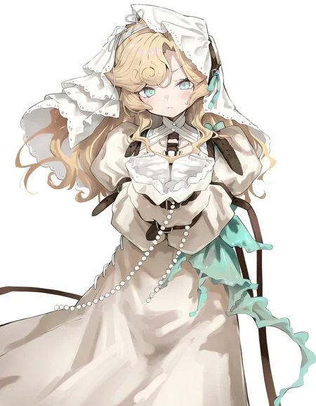 lorelei,1girl,solo,looking at viewer,simple background,white background,veil,cowboy shot,<lora:lorelei'-000014:1>,, masterpiece, best quality, very aesthetic, absurdres,newest, incredibly absurdres,, toshizou \(0714\)
