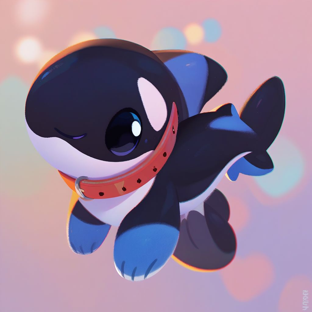 score_9, score_8_up, score_7_up, pikaole, no humans, animal focus, (orca:1.05), fur, collar, full body solo blurry background, cute, source_furry,