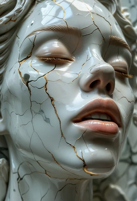score_9, score_8_up, score_7_up, score_6_up, sclpt, sculpture style, solo, lips, realistic, closed eyes, crack, teeth, close-up, marble skin
