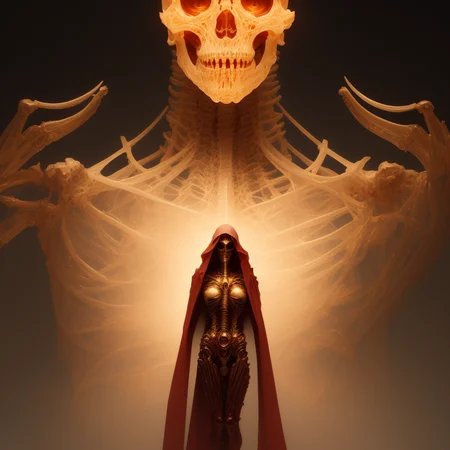 skeleton god with holy halo behind him, intricate, elegant, glowing lights, highly detailed, digital painting, artstation, concept art, smooth, sharp focus, illustration, art by artgerm and greg rutkowski and alphonse mucha and william-adolphe bouguereau, art by RFKTR_bontrex-150