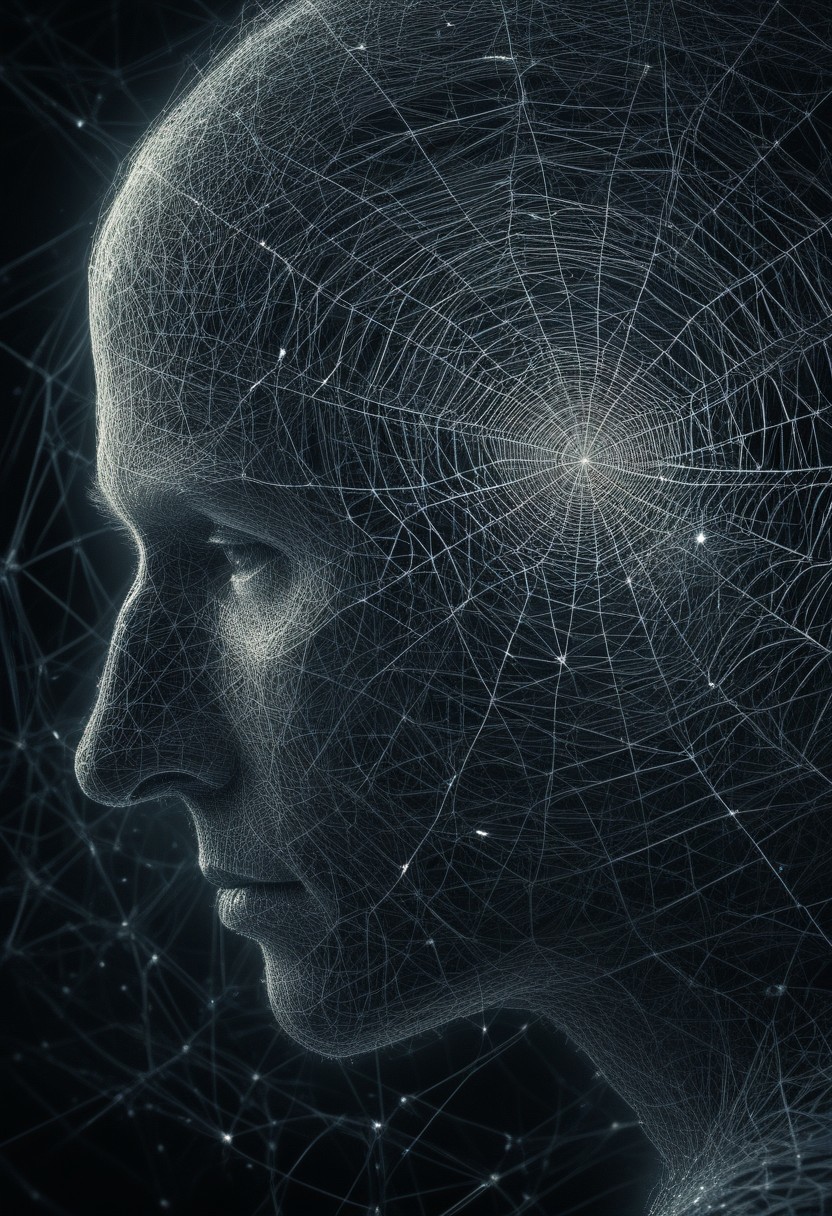 A striking, thought-provoking image features a dramatic close-up scene that invites introspection and contemplation. The subject is not immediately apparent but gradually reveals itself as an intricate web of connections, symbols, or patterns that demand the viewer's attention. With expert use of composition, lighting, and detail, this powerful digital illustration challenges the audience to decipher its meaning, sparking conversation, debate, and self-reflection on a deeper level.