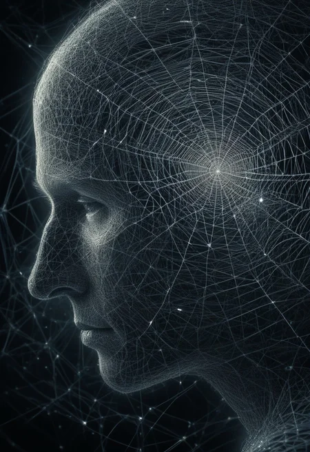 A striking, thought-provoking image features a dramatic close-up scene that invites introspection and contemplation. The subject is not immediately apparent but gradually reveals itself as an intricate web of connections, symbols, or patterns that demand the viewer's attention. With expert use of composition, lighting, and detail, this powerful digital illustration challenges the audience to decipher its meaning, sparking conversation, debate, and self-reflection on a deeper level.