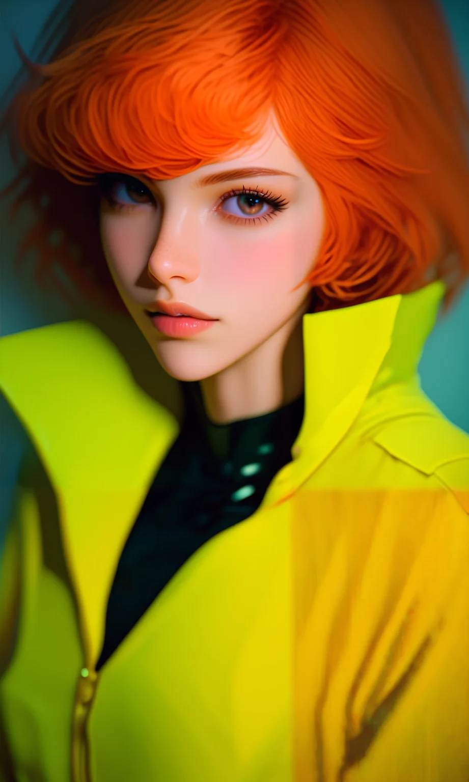 score_9, score_8_up, score_7_up, score_6_up, score_5_up, 1girl, long hair, april o'neil, 1girl, solo, orange hair, short hair, jumpsuit
