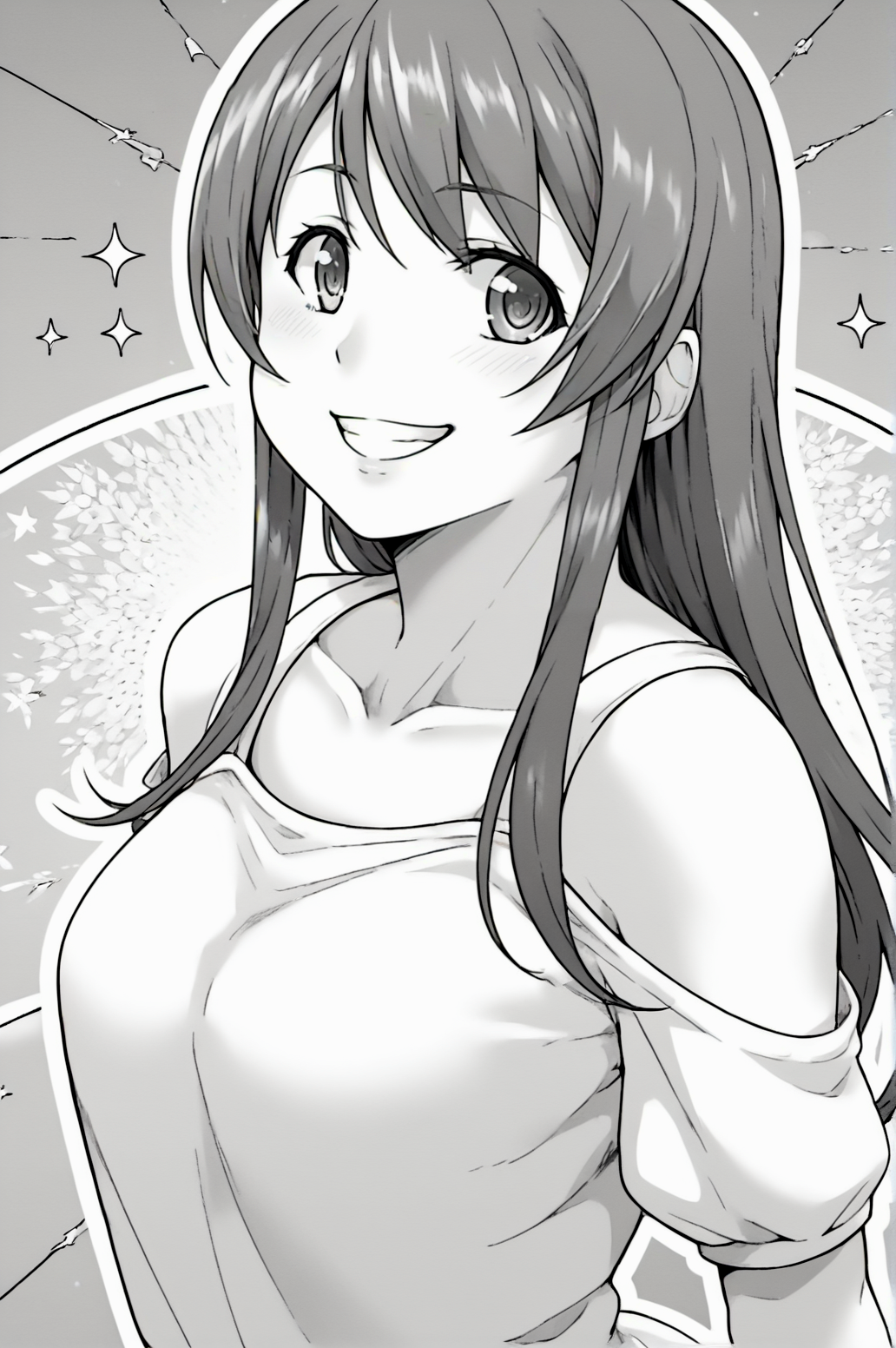score_9, score_8_up, score_7_up, monochrome, manga_source, best background, detailed background, manga, grayscale  Misaki Kashiwagi, solo, hands on back, standing, happy, grin,  <lora:JN_Misaki_Kashiwagi:0.8>