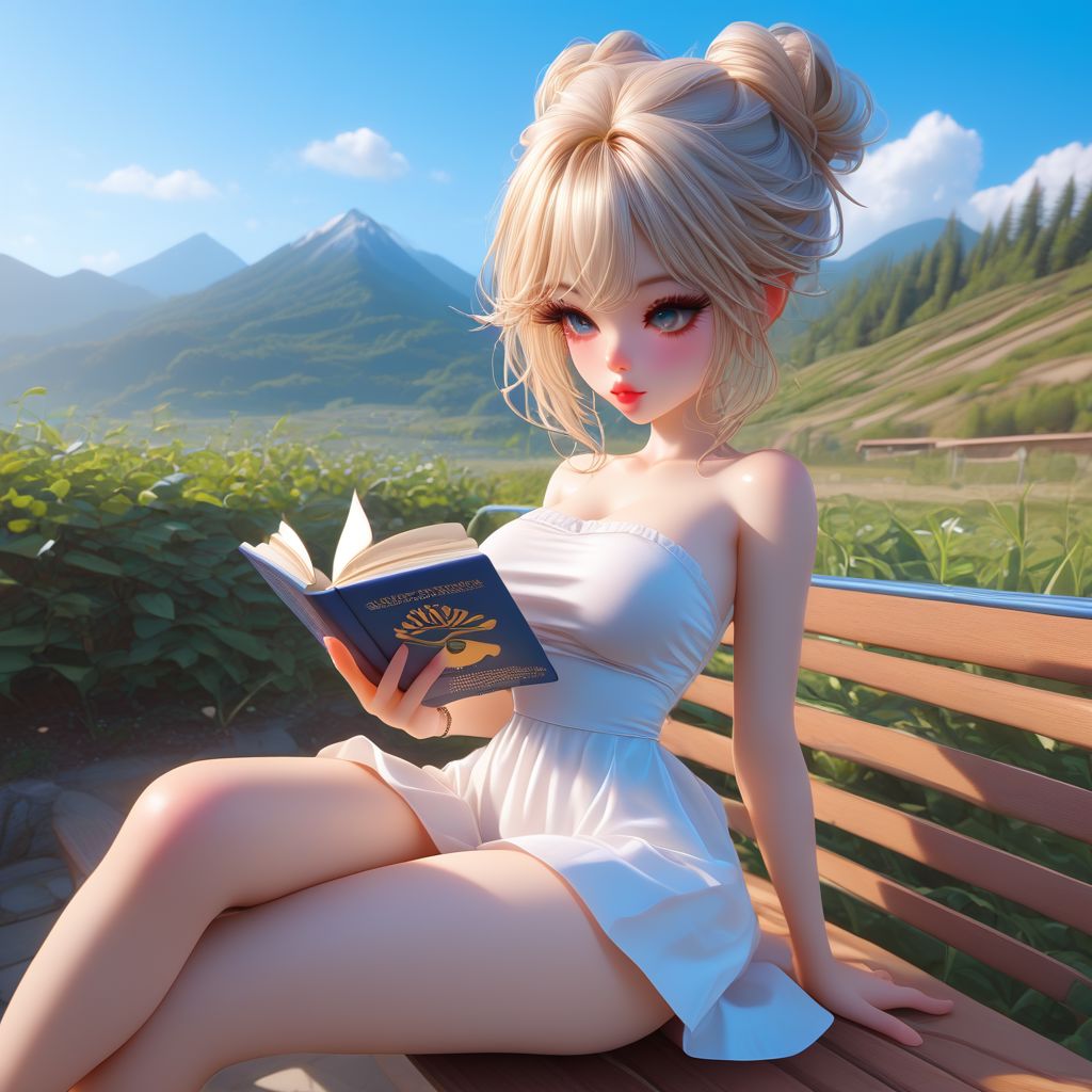 1girl, sitting on bench, reading a book, sundress, mountains
Expressiveh, BingBabexxx
