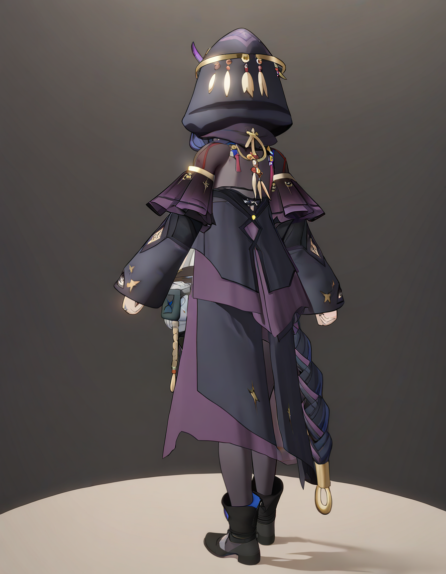 <lora:xingyi_noob:0.9>,xingyi,3dxingyi,1girl,solo,from behind,white background,simple background,long sleeves,hood,standing,full body,black footwear,dress,hood up,
masterpiece,best quality,very aesthetic,absurdres,