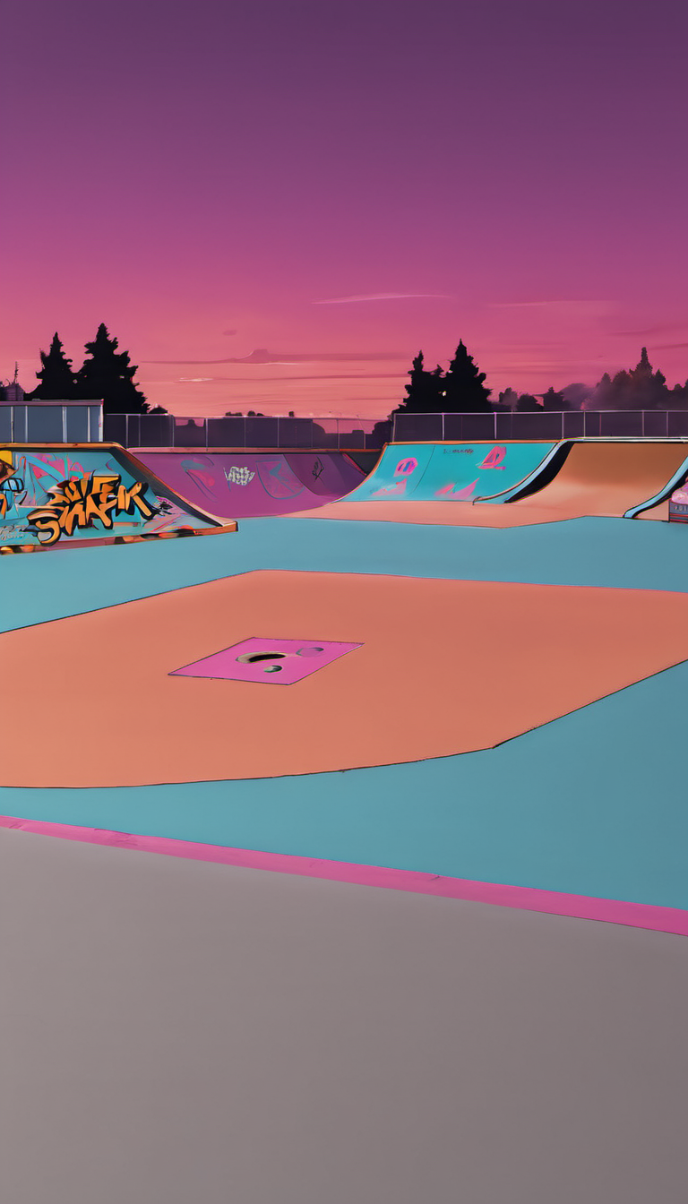 <lora:Everly_Heights_Backgrounds_New_Settings:1> A 1990s skate park, a painting, background art.