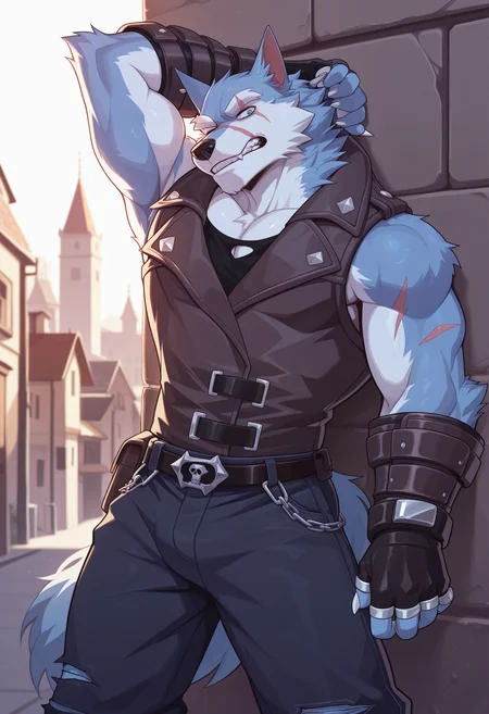 masterpiece, best quality, amazing quality, solo, 1boy, FreddyDL, vest, pants, fingerless gloves