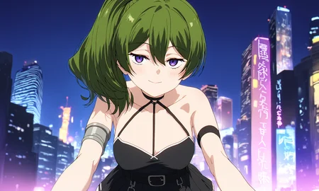 score_9, score_8_up, score_7_up
BREAK
ubel_olis, 1girl, solo, side ponytail, medium hair, green hair, purple eyes, o-ring choker, halterneck, black dress, small breasts, armlet, arm strap, single elbow glove, black belt, pleated skirt, suspenders hanging, thigh strap
BREAK
looking at viewer, smile
BREAK
city, cityscape, building, city lights, skyline, night, outdoors
<lora:Ubel_SousouNoFrieren_v1:1>