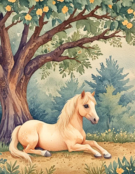 novuschroma75 style watercolor navarra pony sitting by a tree <lora:novuschroma75 style:1>, <lora:sdxl_lightning_8step_lora:1>