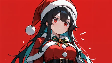 ,masterpiece,best quality,newest, <lora:Wallpaper_Girls:1.0> wallpaperstyle, 1girl, christmas themed, red stylish background, santa hat,