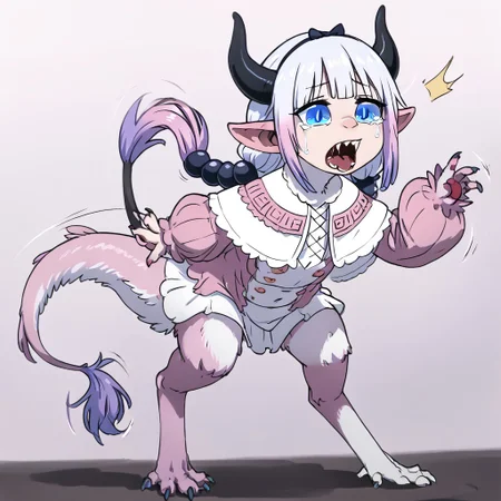 score_9, score_8_up, score_7_up, source_anime, source_furry, realistic, ((bytransform)), ((transformation)), uneven transformation, asymmetrical transformation, mid transformation, dynamic pose, full body, human girl, petite cute, scared, terrified, screaming, crying, Kanna_Kamui to yinglet transformation, blue_eyes, slit_pupils, pink_hair, low_twintails, long_hair, blunt_bangs, gradient_hair, flat_chest, dragon_horns, tail, hair_beads, black_hairband, hair_bow, black_bow, hybrid human yinglet feet, [digitigrade legs], hybrid human yinglet hands, looking at self in shock, shocked expression, scared expression, scared body language, (Kanna_Kamui transforming into a yinglet), multibreast, covered multibreast, 4breast, torn clothing, oversized clothing, clothes falling off, frilled_dress, pink_dress, frilled_capelet, fur-trimmed_capelet, white_capelet, white_thighhighs, puffy_long_sleeves, pink_sleeves, 1girl, solo, (hybrid colored fur:0.5), monster girl, realistic, (tail), (cutie, young, soft features:1.1), long ears, small body, diminutive, short body, petite cute, nubile 18yo girl, Expressiveh, snout, pained expression, wincing face