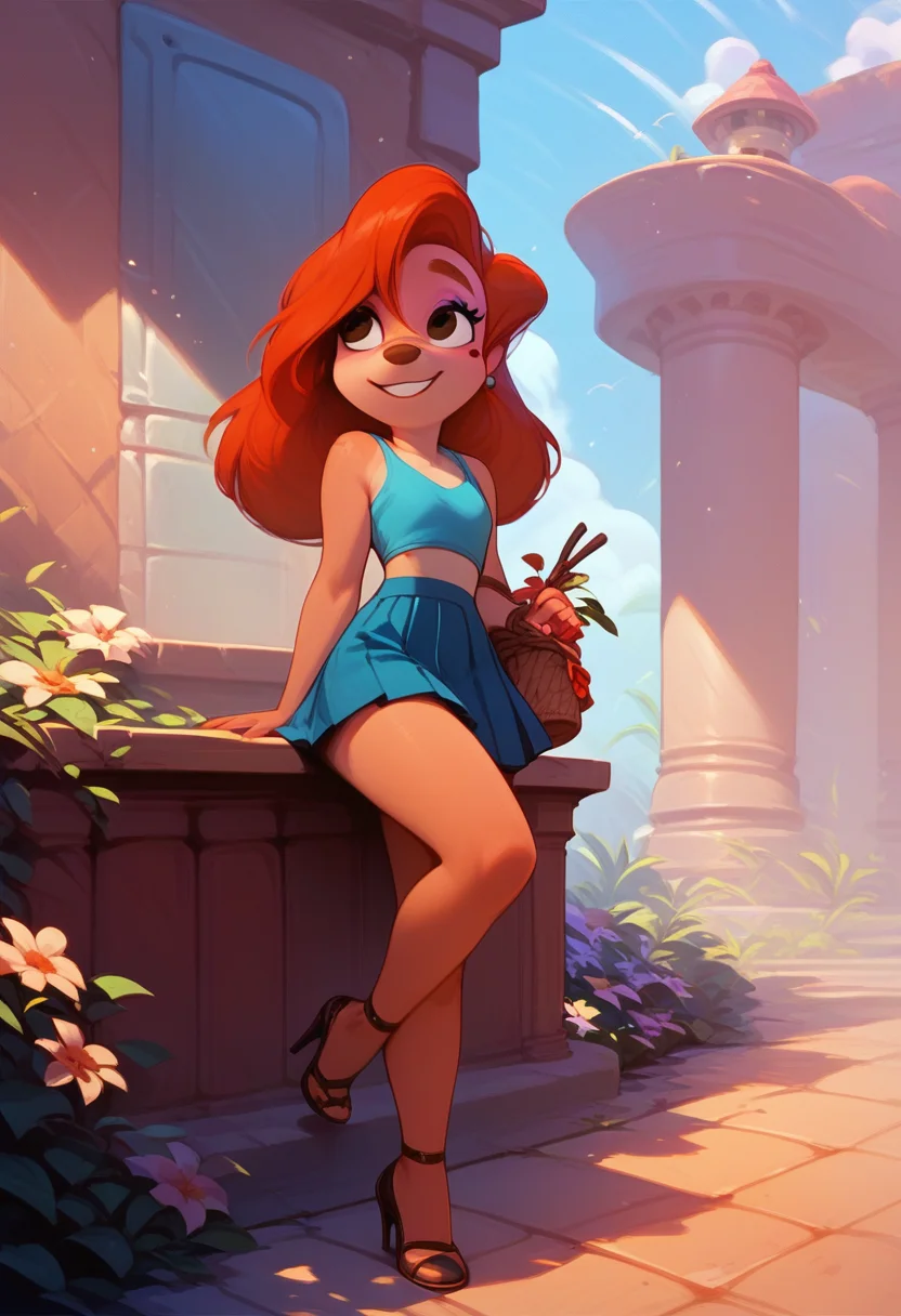score_9, score_8_up, score_7_up, score_6_up, score_5_up, 1girl, solo, full body,
Roxanne_Rover, red hair, beauty mark, anthro, furry female,
tank top, pleated skirt, high heels,
outdoors,
<lora:add-detail-xl:0.9>