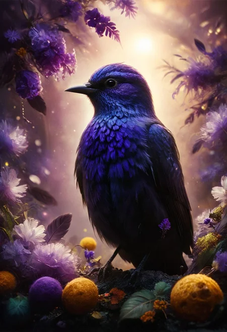 ral-apoctvisn, dark, chiaroscuro, low-key, breathtaking masterpiece showcasing a gorgeous little bird, Violet-crowned nymph, bathed in soft, golden morning light, surrounded by vibrant bokeh balls that frame its delicate form. The image will be rendered in sharp detail, capturing every feather and intricate feature of the bird with stunning clarity. The soft, diffused lighting will enhance the warmth and radiance of its plumage, while high-quality bokeh adds a magical touch to the scene. Multiple image exposures will be expertly combined to emphasize the bird's vibrant colors and captivating gaze, resulting in a lifelike portrayal of tranquil beauty.
The artwork will feature shimmering digital colors in a mixed media style on textured paper, creating an overlapping, asymmetrical, abstract composition bursting with vibrant hues. Every inch of the image will be filled with intricate details, from the feathers of the nymph to the surrounding environment, all depicted in extreme detail. The wide range of colors will add depth and richness to the scene, with soft shadows and low saturation tones creating a serene yet evocative atmosphere.
With insane quality, resolution, and details, the final image will be a true masterpiece of nature photography, showcasing dramatic, dynamic, and cinematic elements. The sharp details will bring the scene to life, immersing viewers in the beauty and wonder of the Violet-crowned nymph in a way that is both breathtaking and captivating.