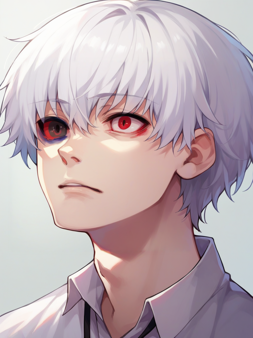 score_9, score_8_up, score_7_up, score_6_up,  <lora:1sh1d4XLP:1> (1sh1d4:1), 1boy, solo, soft focus, white hair, colored sclera, red eyes, heterochromia,