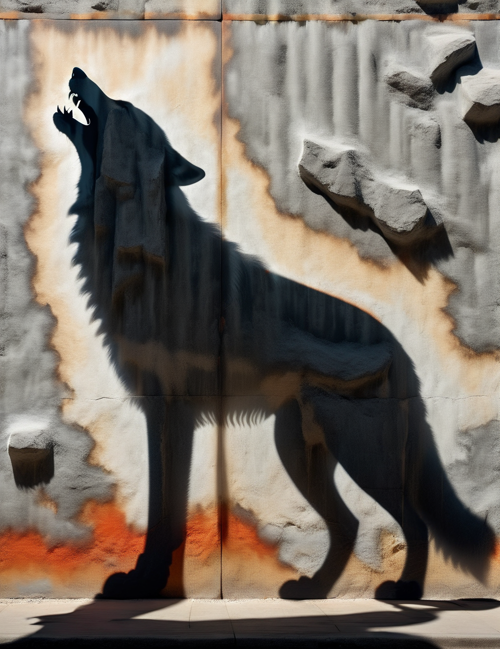 DonM5h4d0w5XL shadow  on a nano-enhanced thermal insulation wall, wolf, <lora:DonM5h4d0w5XL-000010:1>