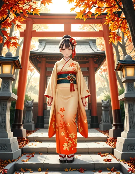 looking at viewer,A graceful Japanese woman standing in front of a traditional Inari shrine, wearing an elegant mauve kimono adorned with intricate floral patterns. Her dark hair is styled in a classic updo, decorated with delicate kanzashi hair ornaments. She has a serene and contemplative expression as she gazes towards the shrine. The scene is set in the late afternoon, with soft golden sunlight filtering through the vibrant red torii gates that create a tunnel leading to the shrine. The ground is covered with autumn leaves in warm shades of red, orange, and yellow. Stone fox statues, draped with sacred red bibs, guard the entrance, adding to the shrine's mystical aura. Traditional stone lanterns emit a soft, warm glow, enhancing the spiritual and tranquil ambiance. The background features lush greenery, contrasting with the shrineâs vivid vermillion hues. The image is in a photorealistic style, with high dynamic range lighting, capturing every intricate detail from the fabricâs texture to the play of light and shadows, evoking a sense of peace and tradition.
<lora:SDXLFaeTastic2400:0.4> <lora:extremely_detailed:0.4> extremely detailed, <lora:Inari_shr1n3:1>,Inari shr1n3, Masterpiece,best quality,hi res,8k,hi res,8k,award winning,(sharp focus, intricate, highly detailed),
