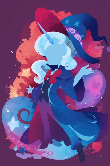 sambanekostyle, masterpiece, best quality, very aesthetic, absurdres, simple background,
1girl, 19 years old, trixie lulamoon, solo, unicorn, blue, from side, profile, silhouette, wizard hat, cape,
<lora:SambaNekoStyle_animagineV31_v106:1>