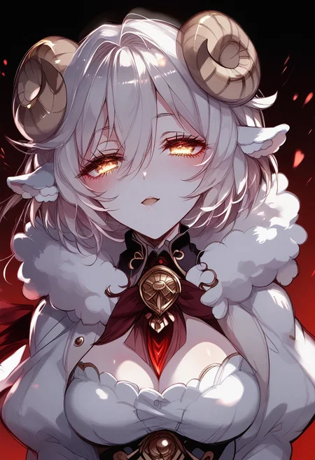 source_anime, detailed eyes, dynamic angle, dynamic pose, random emotion,
expressiveh,
detail backround, 
BREAK 
sharp style, bottom lighting, dynamic angle, red_dark_light,
random pose, random emotion,
 BREAK
(Masterpiece), (expressive eyes), 1girl, eyes wide open,
Weresheep, wool, wool hair, segmented horns, ram horns, kneehigh fur, hooves,
pinup pose, sexy, erotic,
(score_9, score_8_up, score_7_up),
<lora:MGE_V5.0:1.2>
BREAK
detailed eyes,