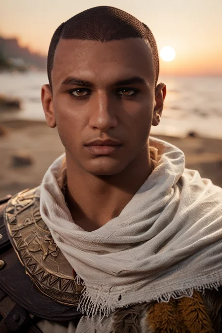 score_9, score_8_up, score_7_up, score_6_up
<lora:ACBayek:1.0>
ACBayek, 1boy, brown hair, brown eyes, buzz cut, looking at viewer, in front of dramatic sunset