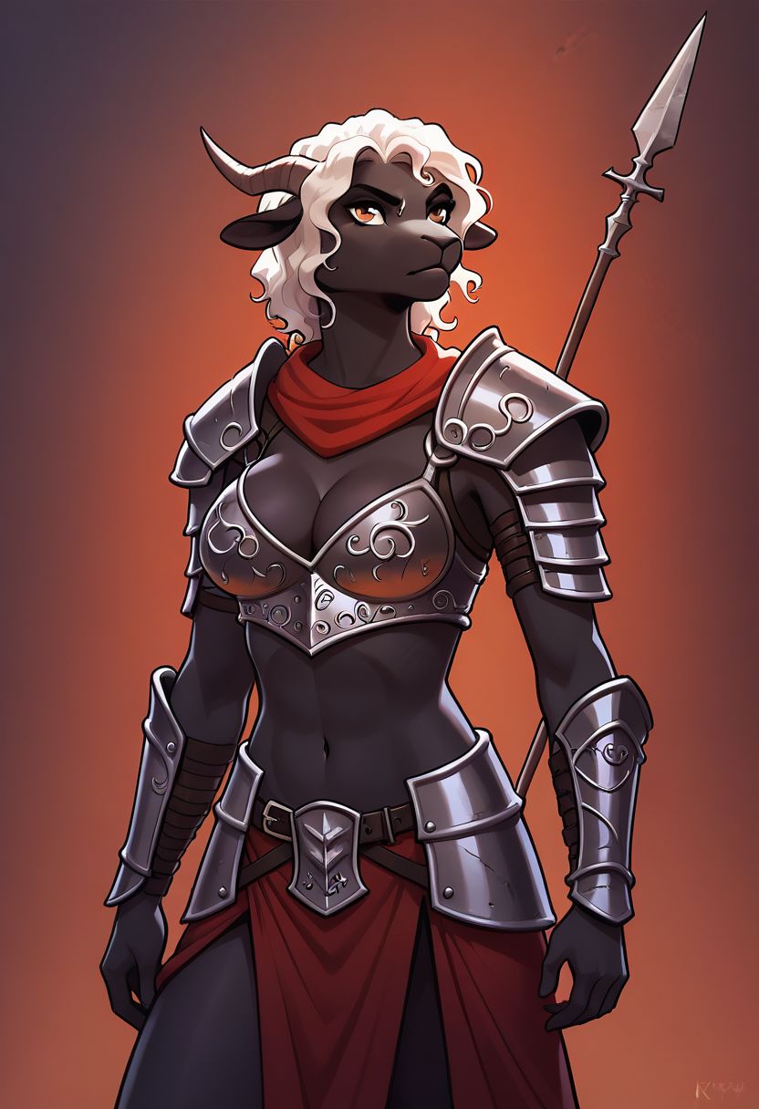 score_9, score_8_up, score_8, 1girl, , smooth, anthro sheep, detailed, perfect, red velvety robe, high quality, skimpy armour, cleavage, high definition, Roman warrior, armour, black skin, white hair, spear, attacking enemy, blood, fierce, battlefield, bodies strewn everywhere