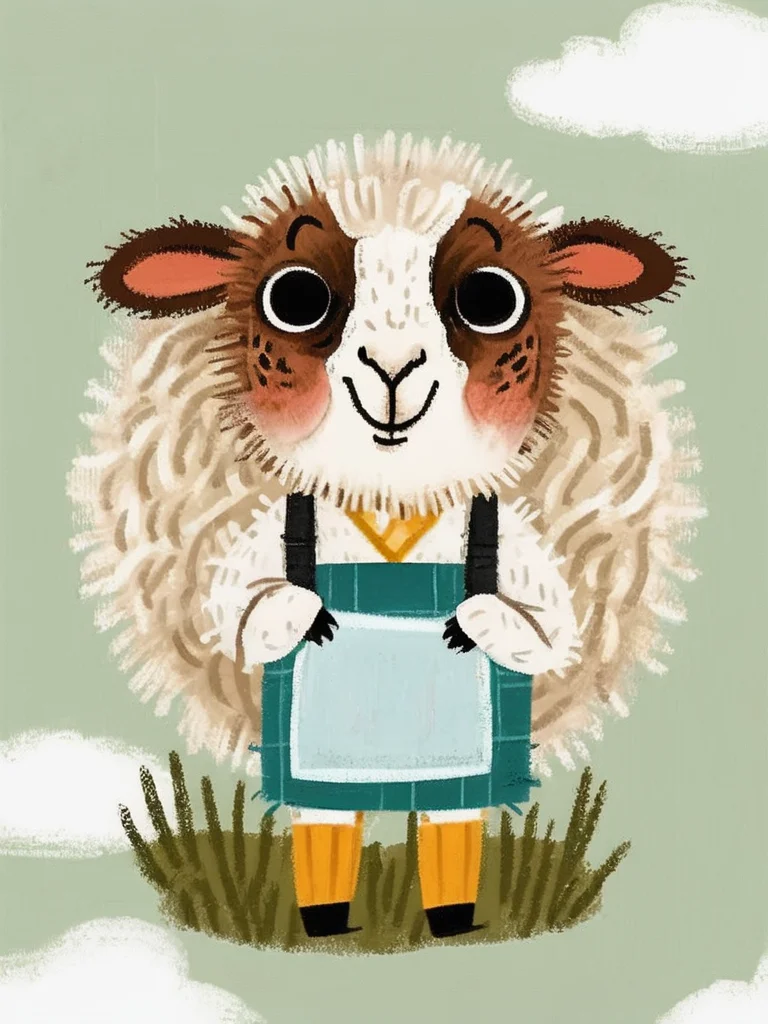 best quality,masterpiece,childpaint,children's illustration,lovely,a lovely sheep,white_background,beautiful_detailed_eyes,eye highlights,,<lora:chil_xl_2v1>