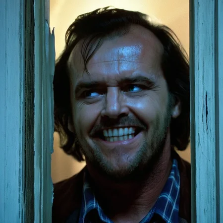 UHD, 4k, ultra detailed, cinematic, a photograph of <lora:perfection style:0.5> <lora:detailed:0.5> perfection detailed
<lora:The Shining film style:0.9>
<lora:1980's style:0.4>
Jack Torrance In the 1980's in the Colorado Rocky Mountains a psycho laughing man with a beard and a creepy iconic smile on his face peaking out of a broken door,solo,looking at viewer,smile,open mouth,blue eyes,black hair,1boy,male focus,teeth,facial hair,thick eyebrows,portrait,beard,meme,realistic,mustache,horror (theme) , cinematic, film, kodak, The Shining film style, here's johnny style, epic, beautiful lighting, inpsiring