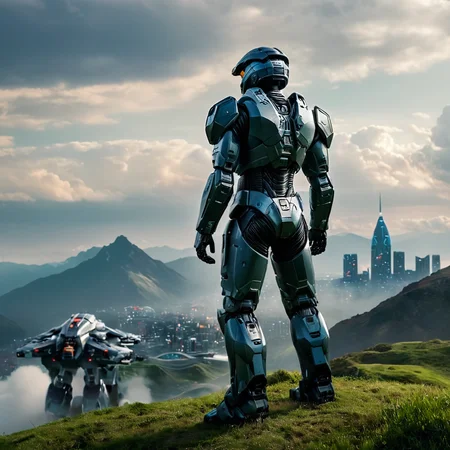 cinematic film still of <lora:add-detail-xl:1>0
<lora:detailed:0.3>
<lora:perfection style:0.3>
<lora:xl_more_art-full_v1:0.3>
<lora:halo style:0.9>
a man standing on a hill looking at a futuristic city,1boy,standing,outdoors,sky,day,cloud,blue sky,helmet,cloudy sky,grass,robot,scenery,mecha,science fiction,mountain,landscape , cinematic, filmic, dramatic light, sci fi, action themed, futuristic, halo style, shallow depth of field, vignette, highly detailed, high budget, bokeh, cinemascope, moody, epic, gorgeous, film grain, grainy