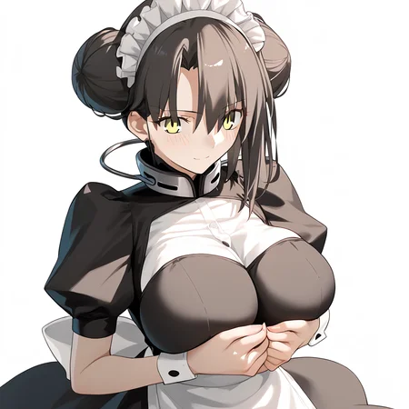 <lora:Takeuchi_Takashi_PonyXL_style_v01:1>
<lora:agent.pony:1>
score_9 , score_8_up , score_7_up , source_anime , 
masterpiece , best quality , ultra-detailed , 
BREAK
agent \(girls' frontline\), maid
1girl , woman , huge breasts , light smile , light blush , ((jeanne d'arc (fate)):0.5)  , 
long black hair  , maid dress ,  
breast squeeze