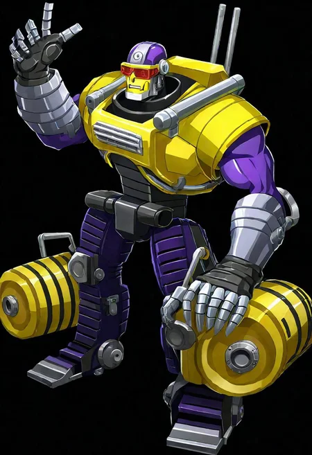 ncrender of the world jojo as a cyborg road roller man,simple background,black background