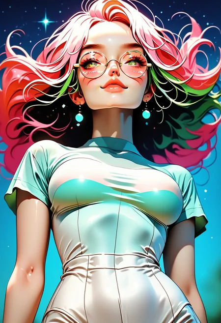 score_9, score_8_up, score_7_up, g4n1m3, comic book page style, 1girl,
gorgeous girl , kawaii girl , cute face , beautiful eyes, (medium breasts), (lush breasts), looks at the viewer, emphasis on the chest, very long hair, tightly braided ponytail, girl 18 years old, fair skin, milky skin, young, shy smile, Scandinavian girl, tight green T-shirt, neon acid-colored hair, night, thick lips, dimples, on the bed, weak lighting, round glasses, boring, slutty girl, under the chest, leaning back,
fat, thin, like a fat woman, narrow waist, dynamic angle, tight trousers, cameltoe,