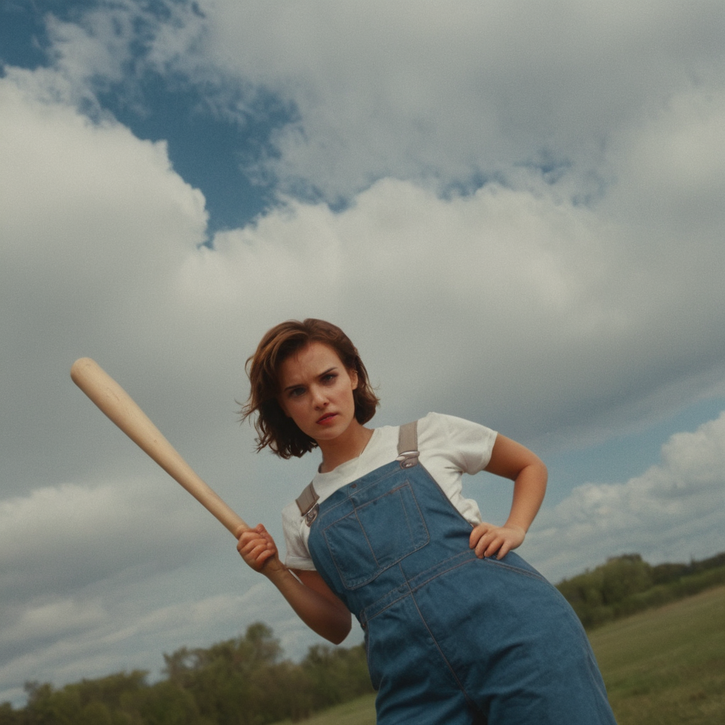 cinematic film still of <lora:rotated view Style:1> Dutch Angle Style
rotated view, a woman holding a baseball bat on a cloudy day,1girl,solo,looking at viewer,short hair,brown hair,shirt,holding,upper body,short sleeves,sky,day,looking down,forehead mark,realistic,overalls,blue overalls,Dutch Angle Style,Dutch tilt Style,canted angle Style,or oblique angle Style,cinematic film look,dramatic light , rotated view, shallow depth of field, vignette, highly detailed, high budget, bokeh, cinemascope, moody, epic, gorgeous, film grain, grainy