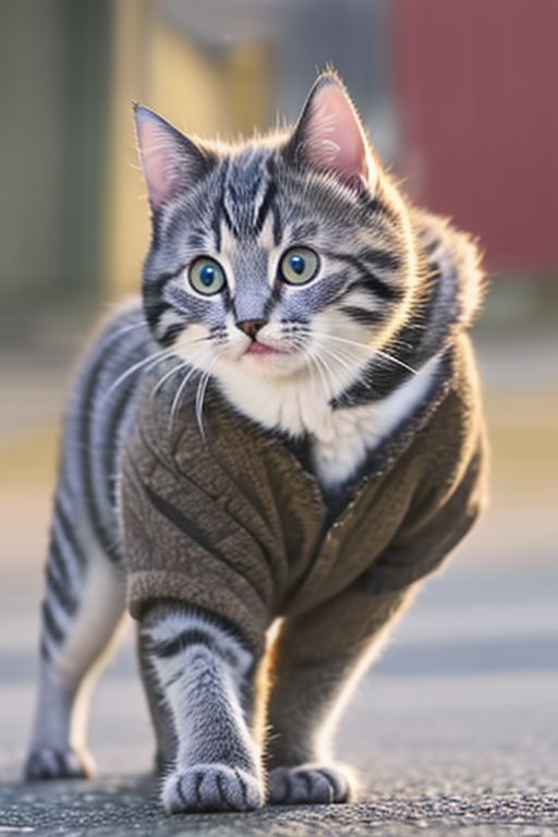 little playing kitten standing on its hind legs realistic wet nose bristling fur stalking pose to catch a little mouse cheerful happy look