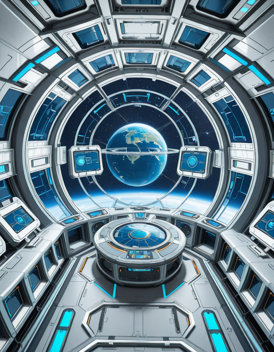 The interior of a massive orbital space station, high above a blue and green Earth-like planet. The setting is a panoramic observation deck with towering reinforced windows that curve around the structure, offering a breathtaking view of the planet below and the star-filled void beyond. The stationâs architecture is sleek and functional, blending advanced human technology with subtle design flourishes â brushed metal walls, glowing interface panels, and clean geometric lines.
Soft white lighting lines the floor and ceiling panels, while ambient blue lights provide a calming atmosphere. Transparent digital displays float in the air, projecting live telemetry, spacecraft traffic, and real-time planetary data in holographic form. In the center of the room, a circular command table displays a rotating 3D projection of the planet and orbital routes.
In the background, the low hum of life support systems and distant radio chatter add to the immersive realism. Cables and utility panels are subtly integrated into the environment, and security doors lead to other compartments of the station. The entire space feels controlled, precise, and filled with purpose â a hub of advanced civilization silently orbiting in the cold beauty of space.<lora:SDXLFaeTastic2400:0.4> <lora:extremely_detailed:0.4> extremely detailed,space station c0ntr0l c3nt3r, <lora:space_station_c0ntr0l_c3nt3r-i:1>, Masterpiece,best quality,hi res,8k,hi res,8k,award winning,(sharp focus, intricate, highly detailed),