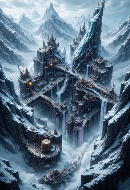 A SteamPunk post apocalyptic metal city in an icy landscape, heavy snow, All Frozen, icicles, Heavily textured, extraordinary realistic, snowstrom, <lora:Visiosomni:1.0> scenery, no humans, masterpiece, sharp focus, highly detailed, high quality, digital illustration, intricate details, light reflection, trending on artstation, volumetric lighting, extremely clear 8k wallpaper,
mystical touch, dreamlike and otherworldly atmosphere, sense of col, view from above, (score_9, score_8_up:1.1), score_7_up, a fine color ink lineart sketch, (reflective volumetric), raytracing, absurdres, dark, low-key, post_apocalyptic, bo-steampunk