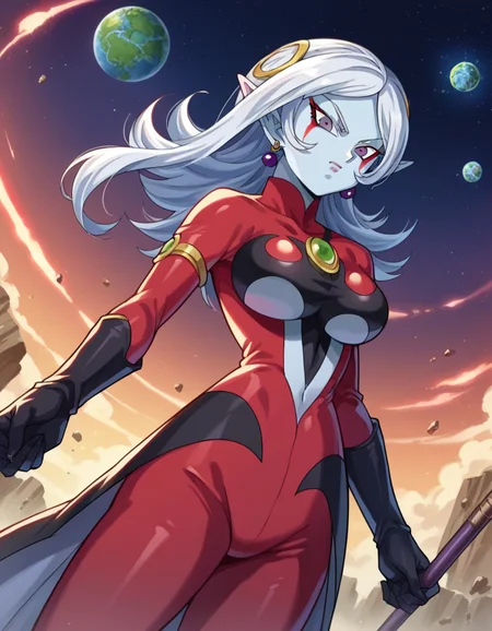 score_9, score_8_up, score_7_up, source_anime,
dragonballtowa, <lora:dragonball-towa-ponyxl-lora-nochekaiser:1>,
darkness towa,
outdoors, space,
looking at viewer, dutch angle, cowboy shot,