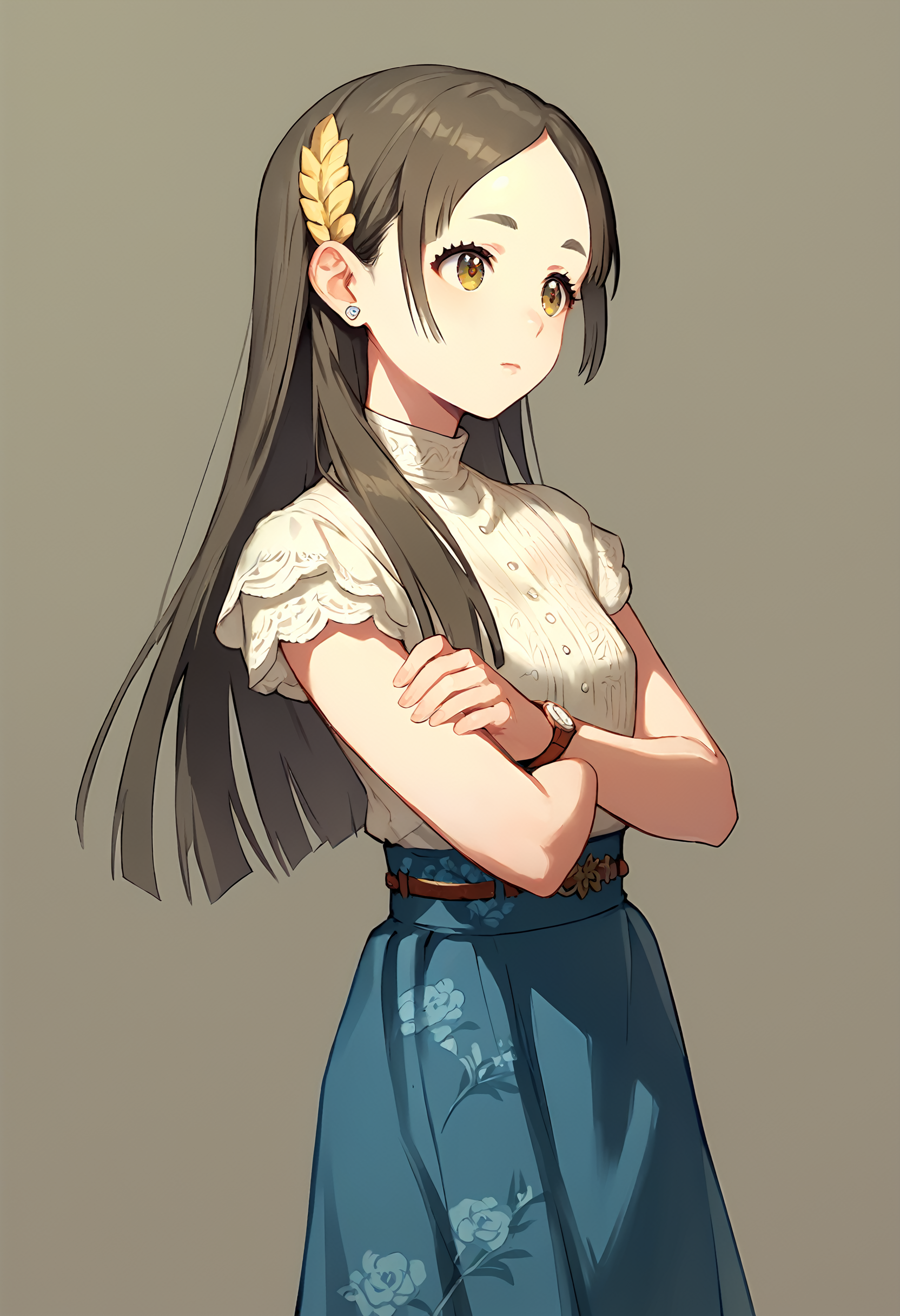 (score_9, score_8_up, score_7_up), 1girl, kuramoto china, wristwatch, cowboy shot, simple background, <lora:gakuen-imPO-v2e-000008:0.9>