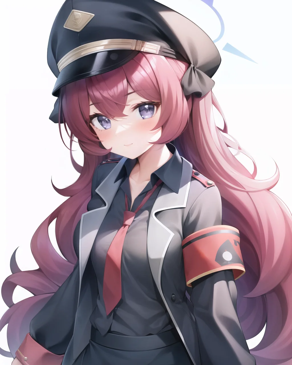 1girl, solo, black shirt,red hair,red necktie, military uniform,small breasts, pencil skirt,masterpiece, highres, best quality
