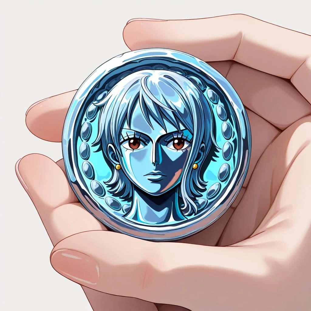 masterpiece, best quality, newest, absurdres, highres, anime, anime style, TheC0in-silver, silver, silver coin, coin, TheC0in,
1girl, Nami \(one piece\),
made of silver, objectification,