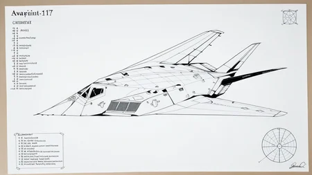 <lora:F-117_Illustrious:1> F-117, blueprint, technical drawing, wireframe, schematics, aviation engineering, labeled components, monochrome, drafting paper texture,masterpiece,best quality,amazing quality