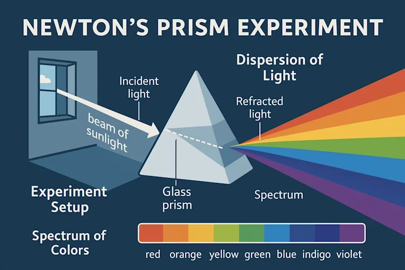 an infographic explaining newton's prism experiment in great detail
