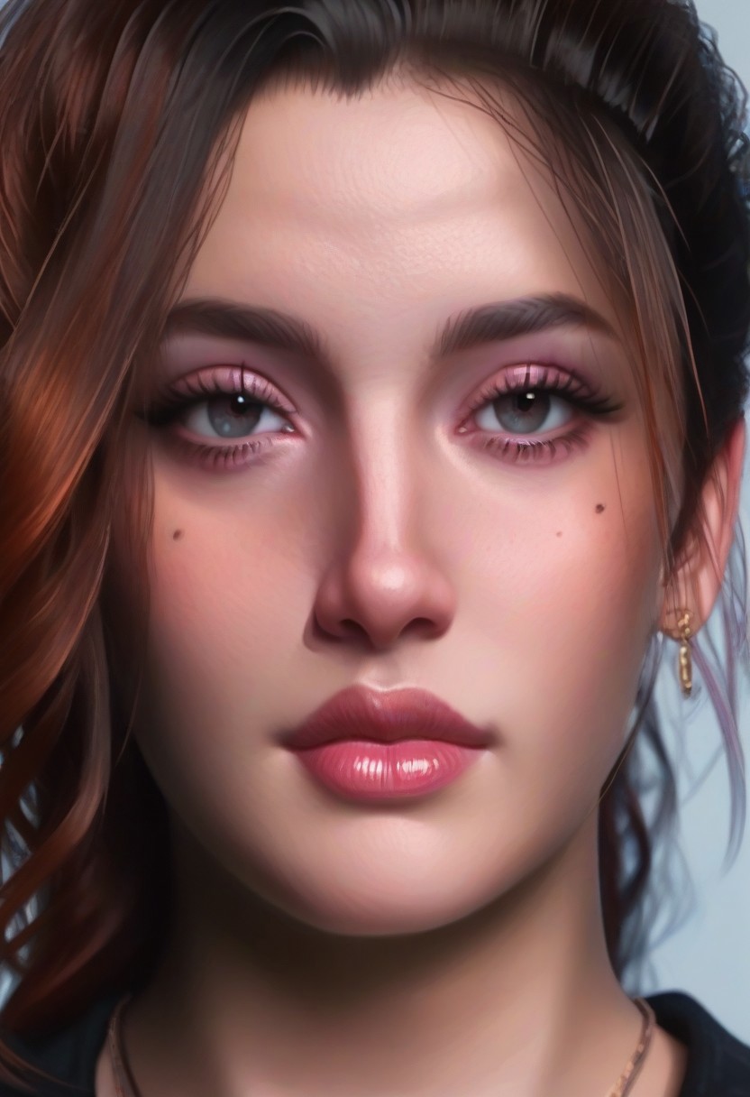 score_9, score_8_up, score_7_up, portrait, 1girl, face focused, art face, Kandinsky, Claire Russell, Claire2077, very big lips, makeup, (glitter face), very milky skin, parted lips, teeth, open eyes, big eyes, ginger hair, iridescent eyeshadow, glitter, mole, very moist mouth, face covered in sparkles