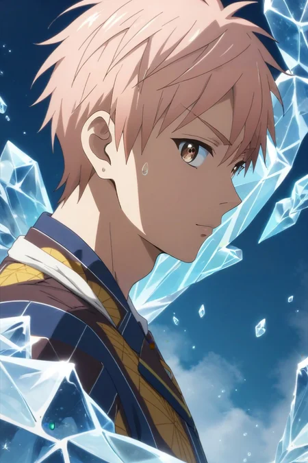 score_9, score_8_up, score_7_up, source_anime, rating_safe, intricate details, (realistic:0.6), looking at viewer, , 1boy, solo, male focus, <lora:shion_asuma_pony:1>, shion_asuma, pink hair, brown eyes, short hair, symmetry, cold, ice, light, dancing, giggling, , <lora:sdxl_lightning_8step_lora:1>