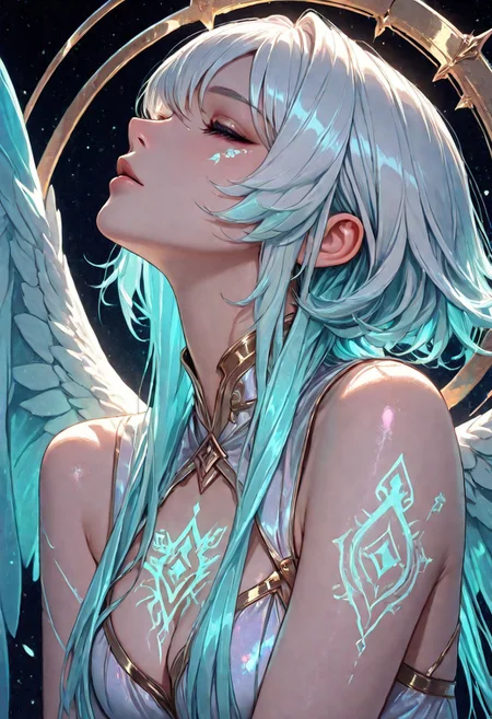(score_9, score_8_up, score_7_up), half_body_portrait, 1girl, angelic_choir, golden_harp, iridescent_white_dress, feathered_wings_spread, glowing_divine_tattoos, windswept_platinum_hair, starlight_halo, soft_glow_skin, heavenly_clouds_background, arched_neck_pose, masterpiece, 8k_hyperdetailed
