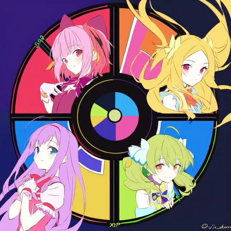 score_9, score_8_up, score_7_up,
high quality, high resolution, detailed, highres, highly detailed, masterpiece, best quality,
source_anime, vivid colors,
(color_wheel_challenge:1.2), multiple girls,
magical girls,