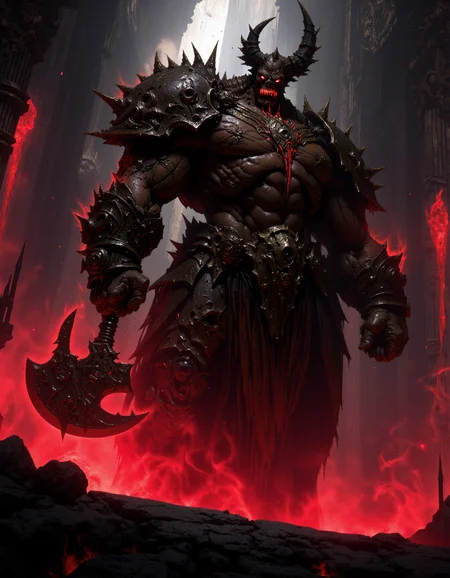 hyper realistic and highly detailed, highly dynamic cinematic medium full shot view, an atmospheric and powerful dark fantasy, natural organic and impressionist classical-style painting of a horrifying colossal ancient demon with highly detailed evil glowing eyes, angry expression, holding a gigantic glowing axe, guarding the gates of hell, ruby red hues, atmospheric haze, motion blur, depth of field, cinematic, in the style of Bladerunner, In the style of Diablo, panoramic action movie full shot, panoramic full shot, MythP0rt
<lora:FredFraiStyle-FLUX-Share:0.6> <lora:FluxMythP0rtr4itStyle:0.7> <lora:dark_fantasy_flux:0.9>
