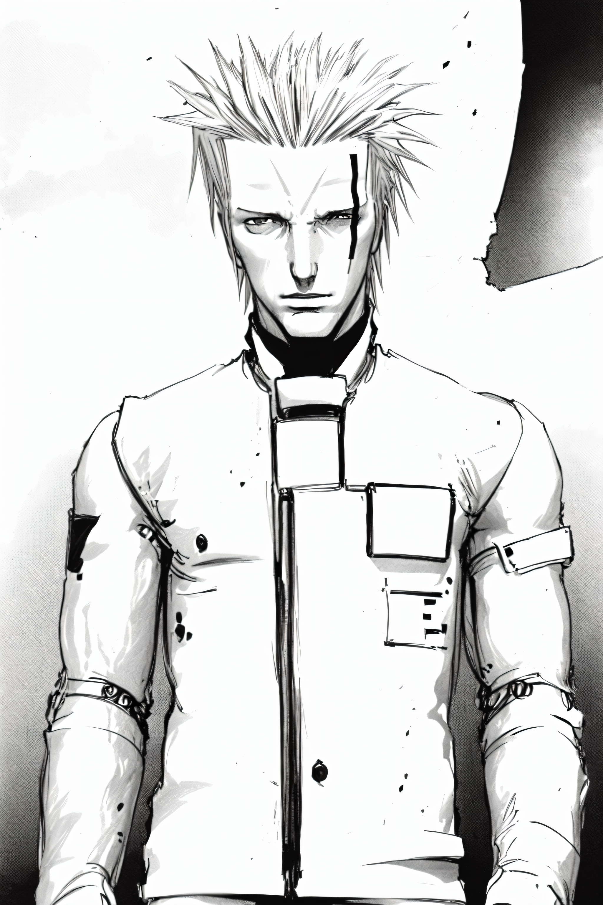 best quality,dhomochevsky, detailed face,full body <lora:blamev2:1>,  <lora:mangaGeneralStyleLora_v10Mature:0.5>,monochrome,