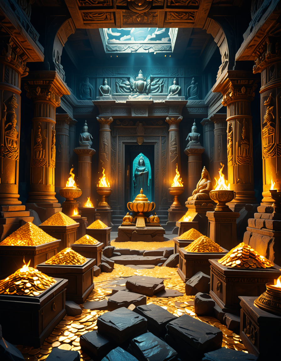 score_9, score_8_up, score_7_up,amazing quality, ultra realistic, 3D, HD, best quality, amazing quality, very aesthetic, absurdres
A hidden treasure chamber deep within an ancient temple, illuminated by the warm golden glow of torches and mystical blue light from enchanted crystals. The room is filled with piles of gold coins, jewel-encrusted goblets, and ancient artifacts covered in dust. Massive stone statues of forgotten deities guard the chamber, their eyes glowing faintly as if watching intruders. In the center, a grand pedestal holds a legendary artifactâan ornate golden crown encrusted with emeralds and sapphires, shimmering with an otherworldly aura. The walls are adorned with intricate carvings depicting lost civilizations, and creeping vines hint at centuries of abandonment. The atmosphere is mystical and slightly eerie, with a sense of both wonder and danger. The air is thick with the scent of aged parchment and burning incense, adding to the chamberâs ancient and mysterious feel. Cinematic lighting with dramatic shadows enhances the depth and richness of the scene, creating a visually stunning and immersive environment.
<lora:SDXLFaeTastic2400:0.4> <lora:extremely_detailed:0.4> extremely detailed,treasure ch4mb3r, <lora:treasure_ch4mb3r-p:1>