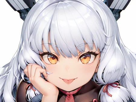 <lora:IL_murakumo_kai_ni:1>,fc_mk,dd_murakumo_mk2,1girl,solo,closed smile,Placing hand on cheek,headgear,looking at viewer,looking up,upturned eyes,tongue out,, masterpiece, amazing quality,best quality, newest, absurdres, highres, safe,CG,(vivid:1.2),(extreme-detailed),cute face,clear skin ,shiny hair,beautiful eyes,